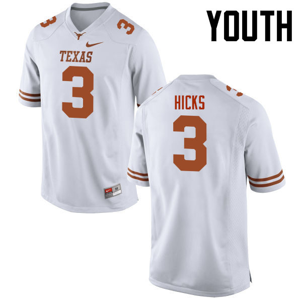 Youth #3 Jordan Hicks Texas Longhorns College Football Jerseys-White